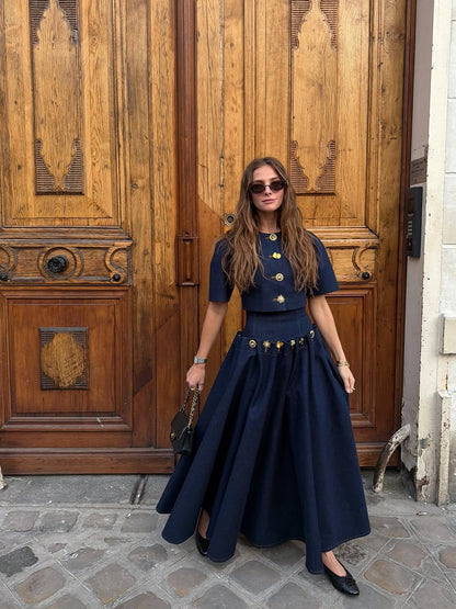 Elegant Fitted Denim Skirt with Front Button Closure