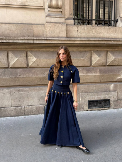 Elegant Fitted Denim Skirt with Front Button Closure