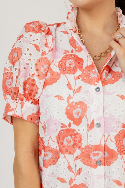 Eyelet Floral Print Maxi Dress