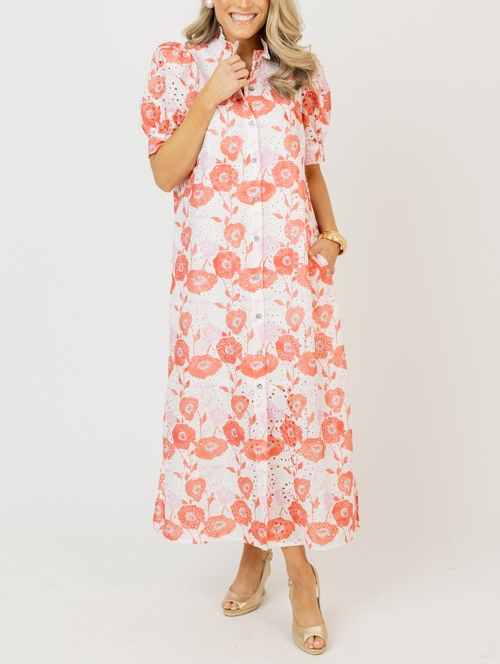 Eyelet Floral Print Maxi Dress