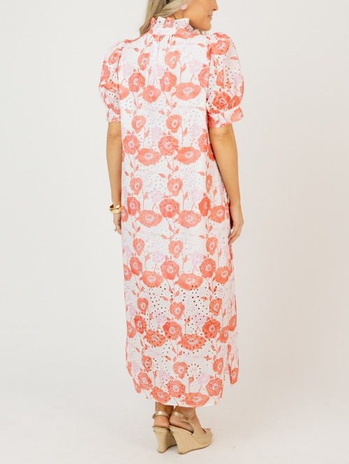 Eyelet Floral Print Maxi Dress