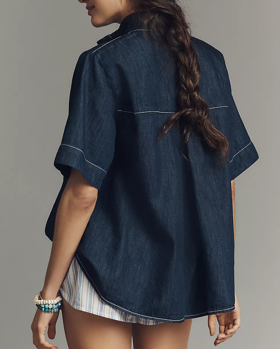 Short-Sleeve Henley Blouse