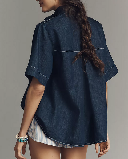 Short-Sleeve Henley Blouse