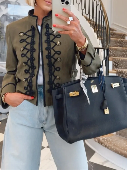 Double-breasted blazer with shoulder pads