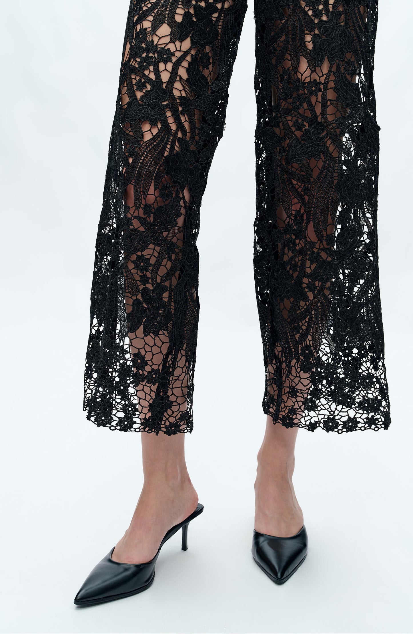 High Waist Crystal Embellished Lace Wide Leg Jeans