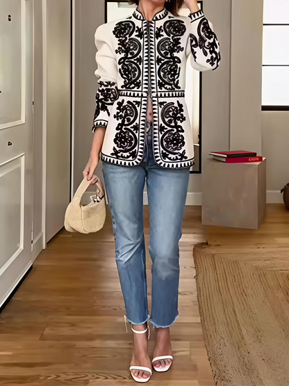 Printed Long Sleeve Cotton Elegant Jacket