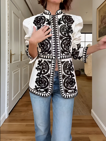 Printed Long Sleeve Cotton Elegant Jacket