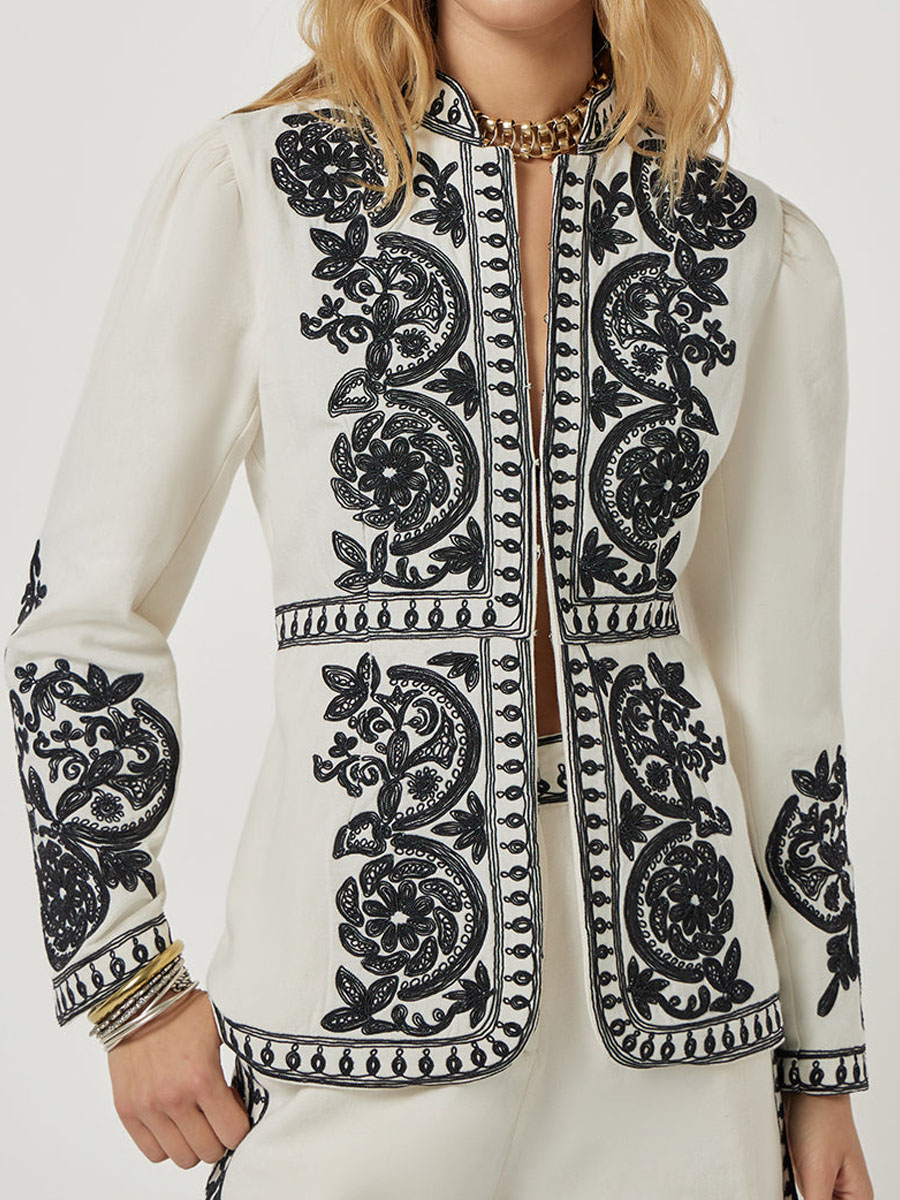 Printed Long Sleeve Cotton Elegant Jacket