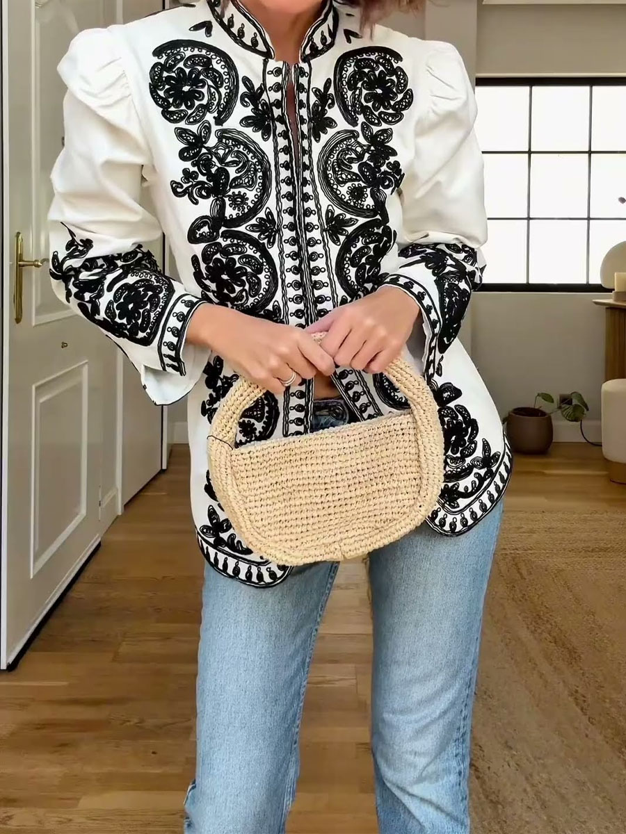 Printed Long Sleeve Cotton Elegant Jacket