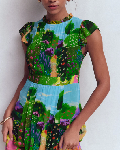Pleat Ruffle Maxi Dress