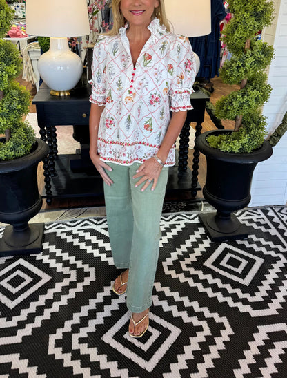 Stand-up collar printed blouse