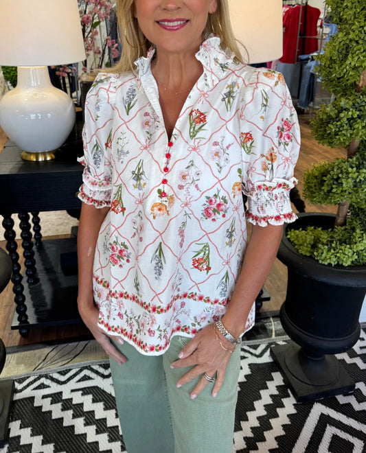Stand-up collar printed blouse