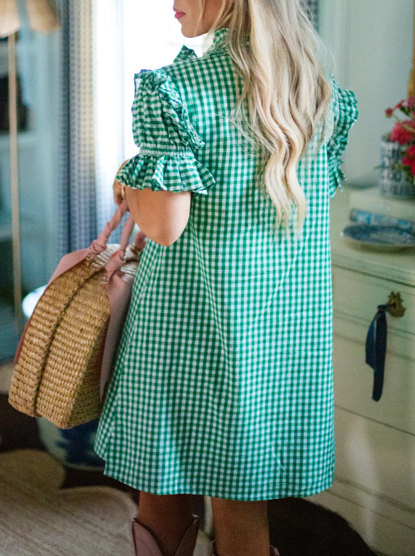 Bow-Tie Checked Straight Dress