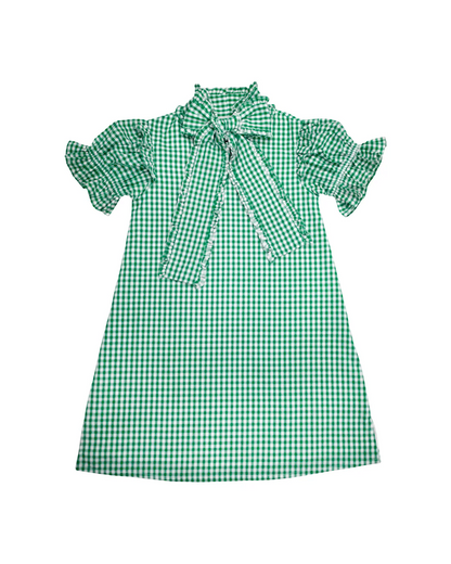 Bow-Tie Checked Straight Dress