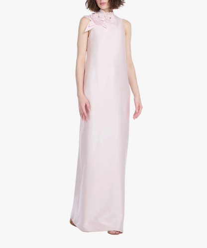 Blush-Colored Sleeveless Floral Dress