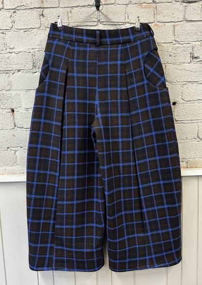 Checkered Pleated Wide-Leg Pants