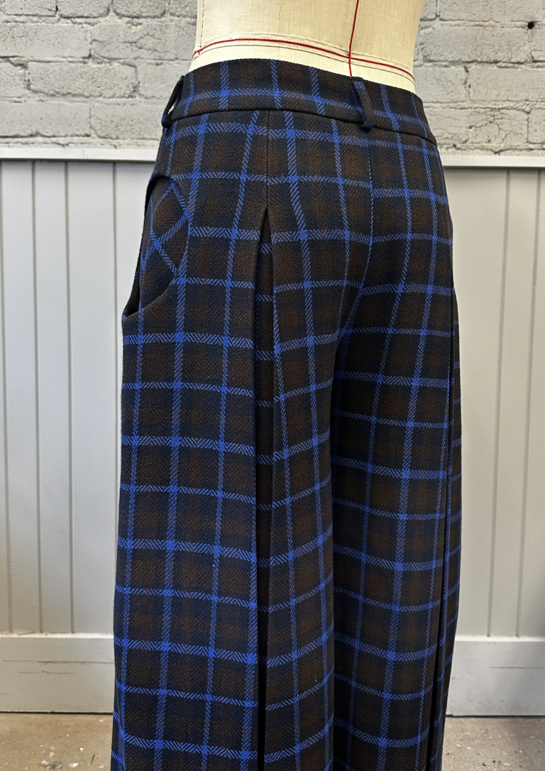 Checkered Pleated Wide-Leg Pants