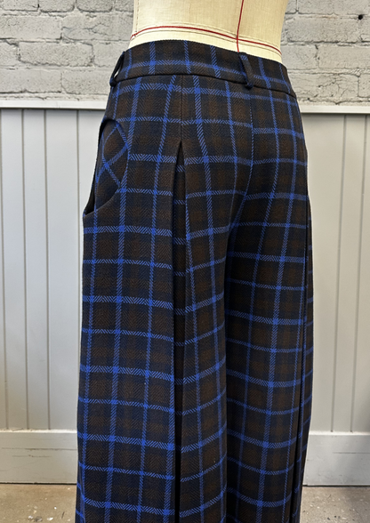Checkered Pleated Wide-Leg Pants