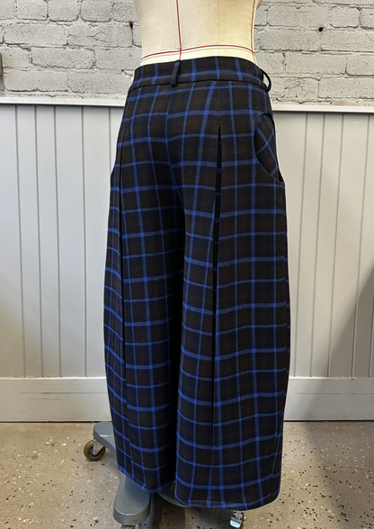 Checkered Pleated Wide-Leg Pants