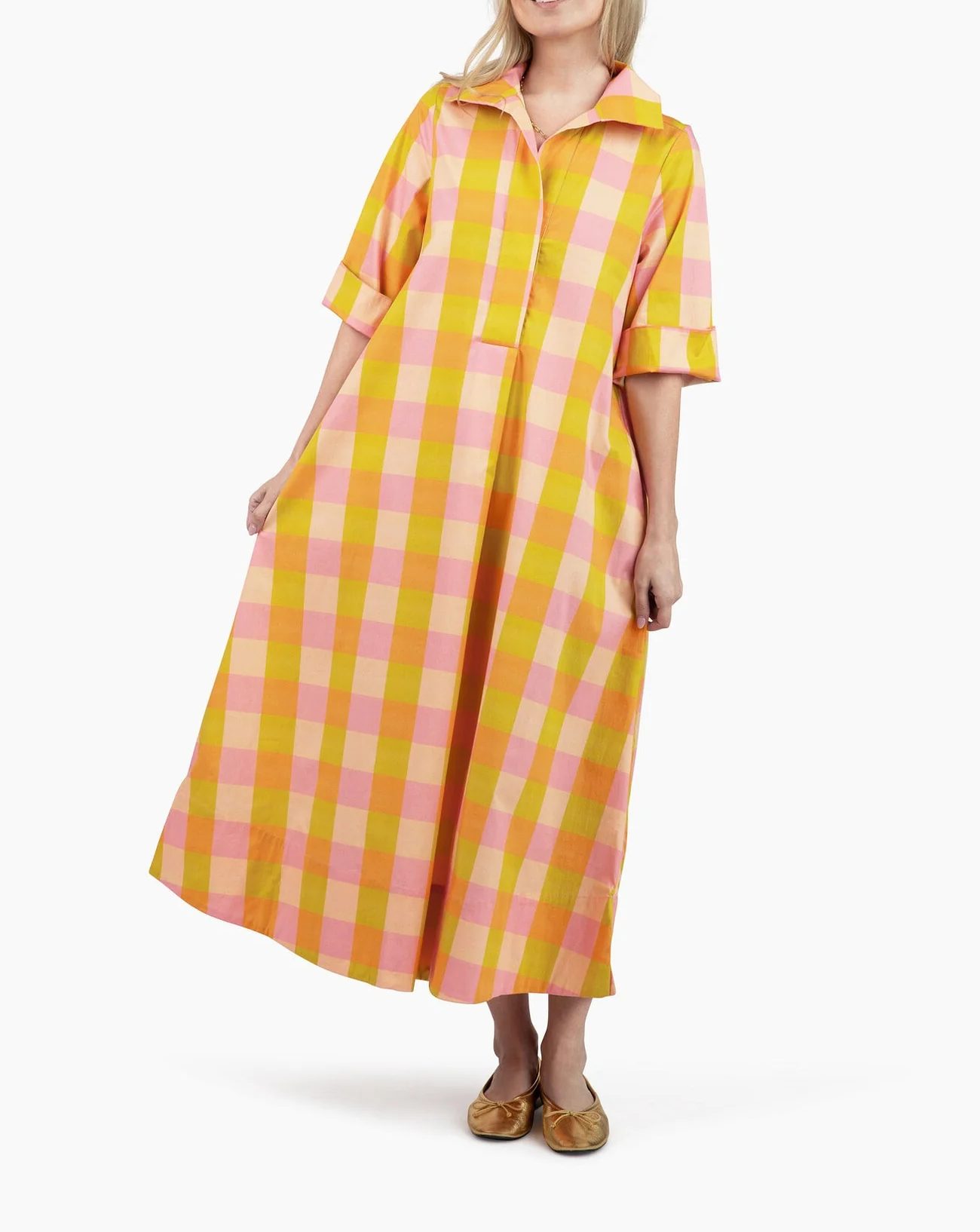 Loose-fitting colorful plaid dress