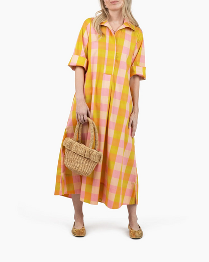 Loose-fitting colorful plaid dress