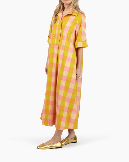 Loose-fitting colorful plaid dress