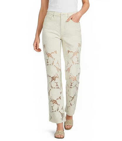 Stretch Denim Lace High Rise Wide Leg Jeans