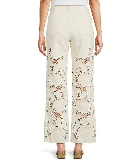 Stretch Denim Lace High Rise Wide Leg Jeans
