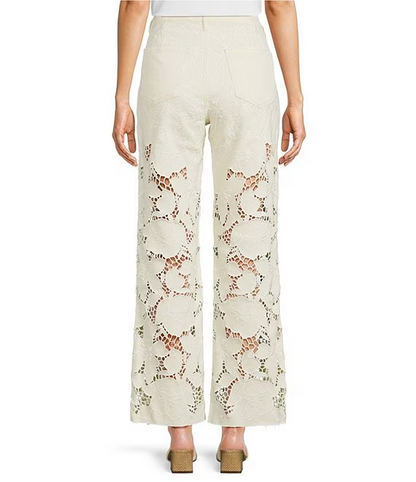 Stretch Denim Lace High Rise Wide Leg Jeans