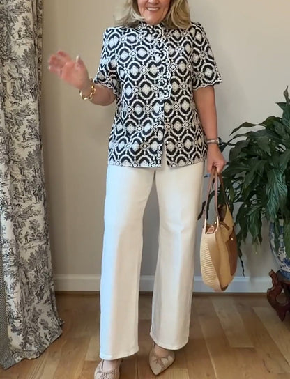 Ruffled Print Blouse