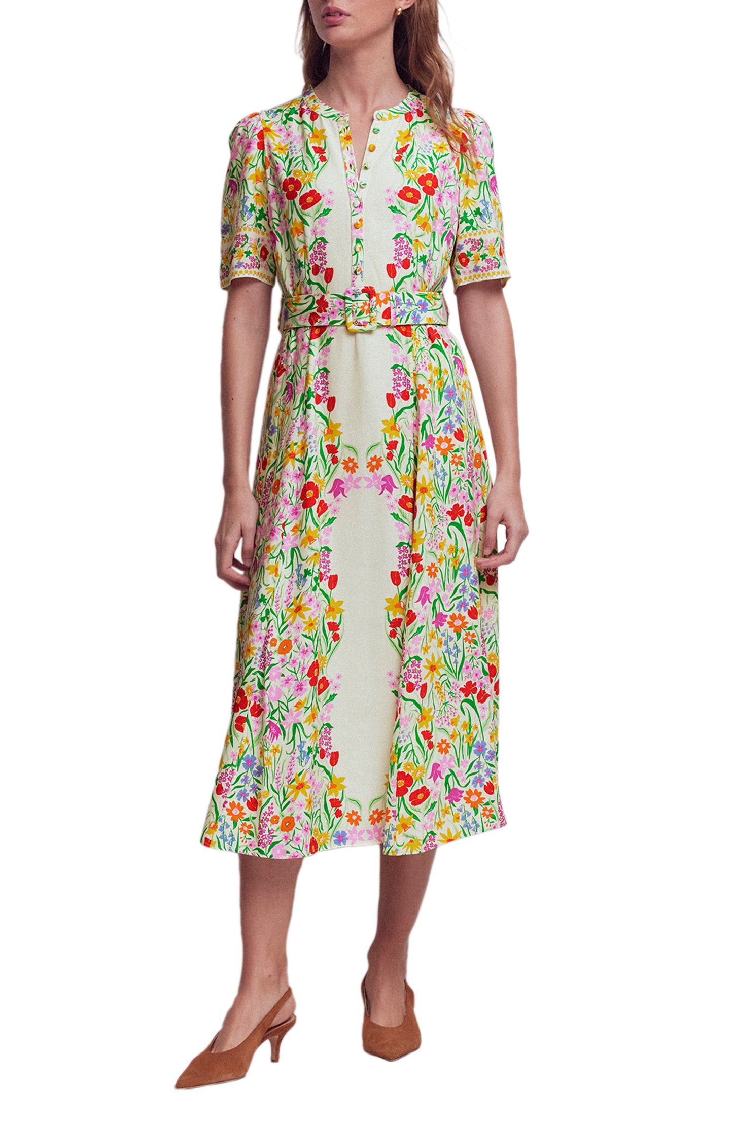 Floral Puff Sleeve Belted Shirtdress