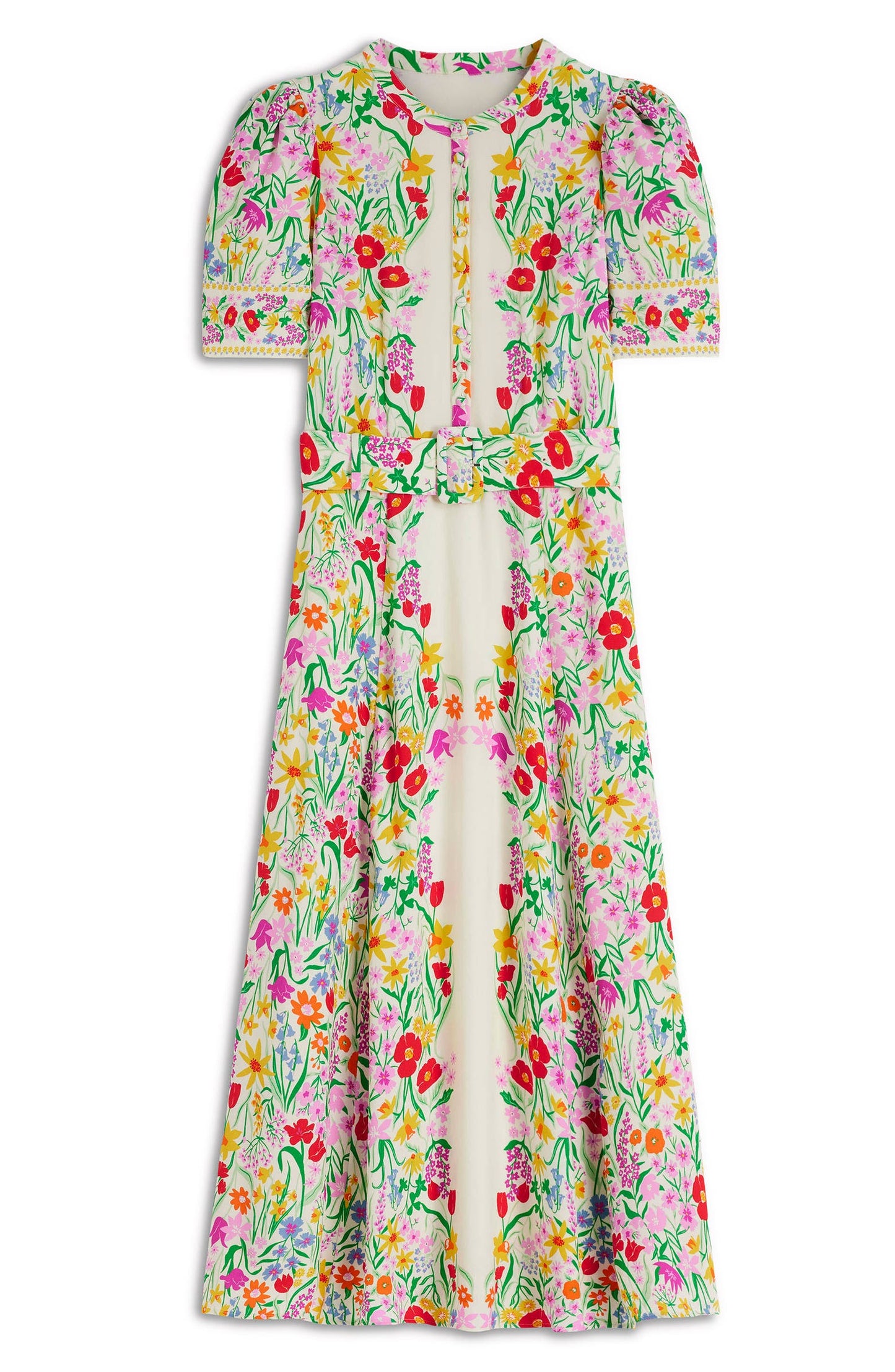 Floral Puff Sleeve Belted Shirtdress