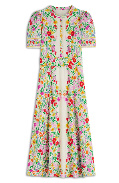 Floral Puff Sleeve Belted Shirtdress