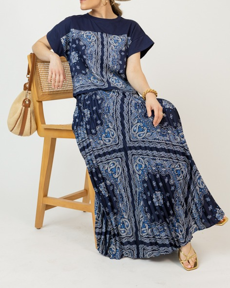 Paisley Skirt Set, Navy
