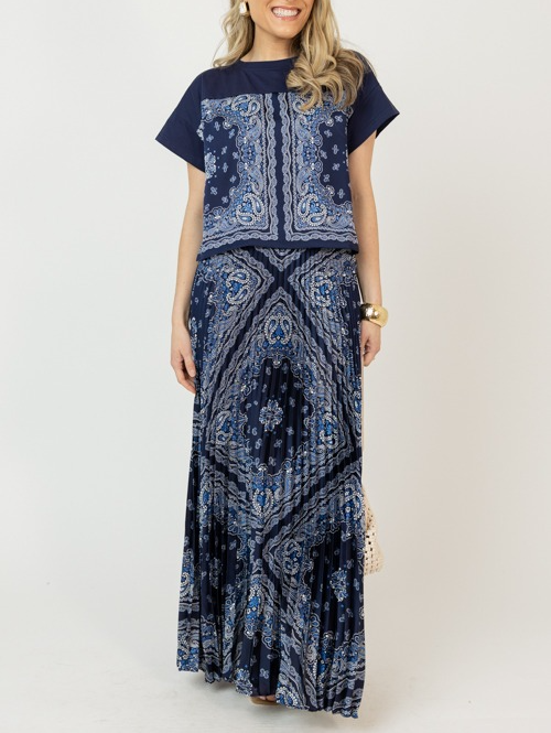 Paisley Skirt Set, Navy