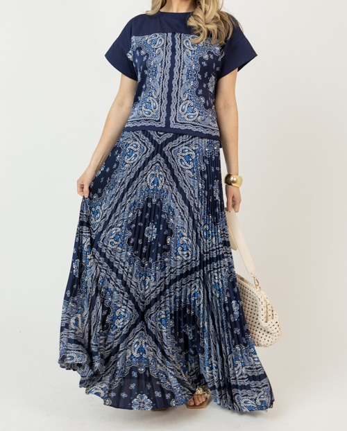 Paisley Skirt Set, Navy