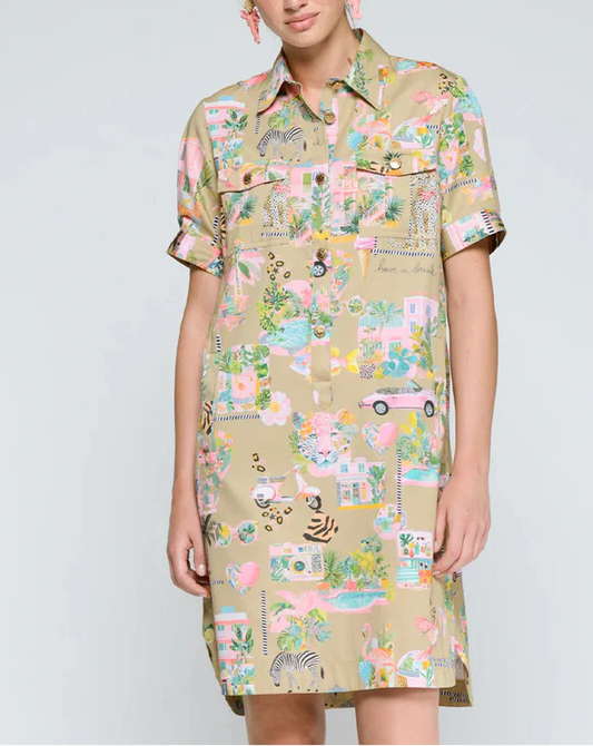 Casual Color-Blocked Shirt Dress