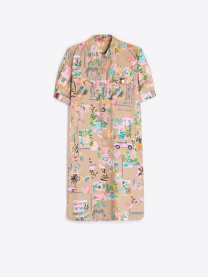 Casual Color-Blocked Shirt Dress