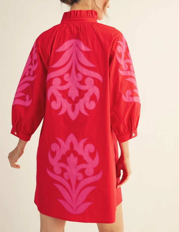Button Detail Short Puff Sleeves Dress