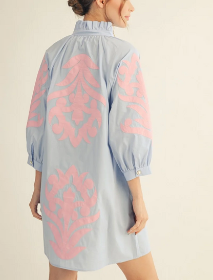 Button Detail Short Puff Sleeves Dress