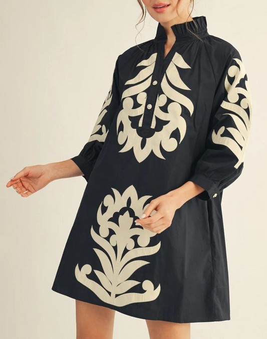 Button Detail Short Puff Sleeves Dress