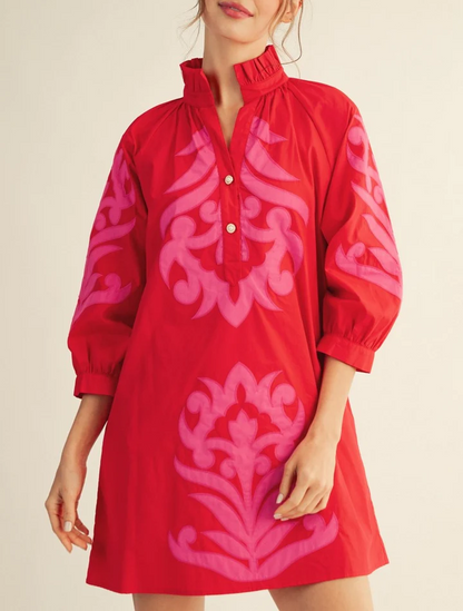 Button Detail Short Puff Sleeves Dress