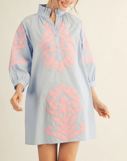 Button Detail Short Puff Sleeves Dress