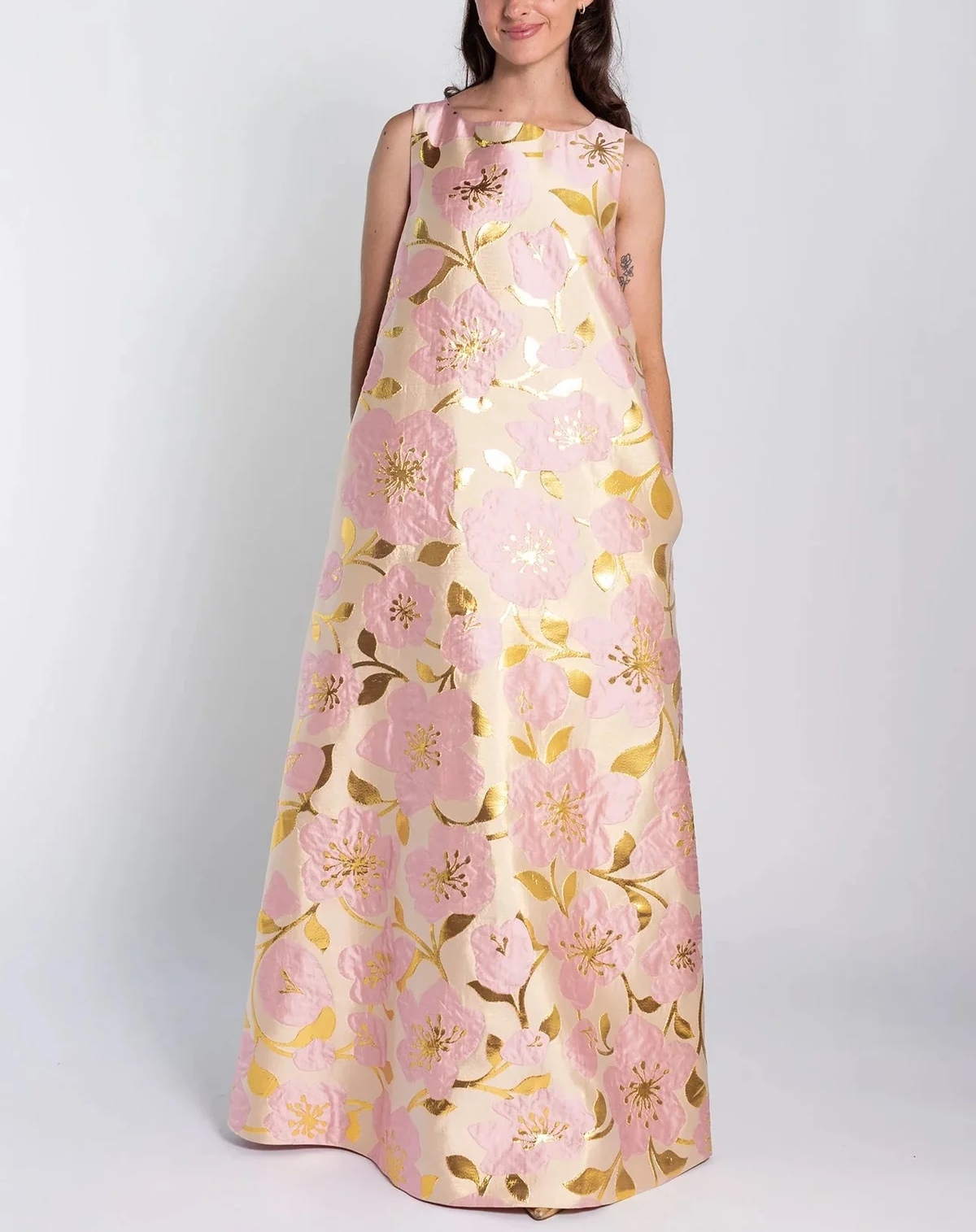 Printed Sleeveless Satin Dress