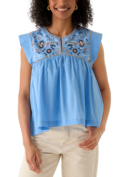 Cap Sleeve Printed Yoke Top