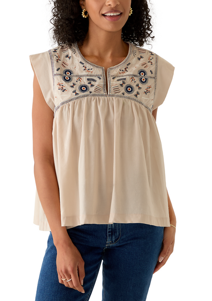 Cap Sleeve Printed Yoke Top