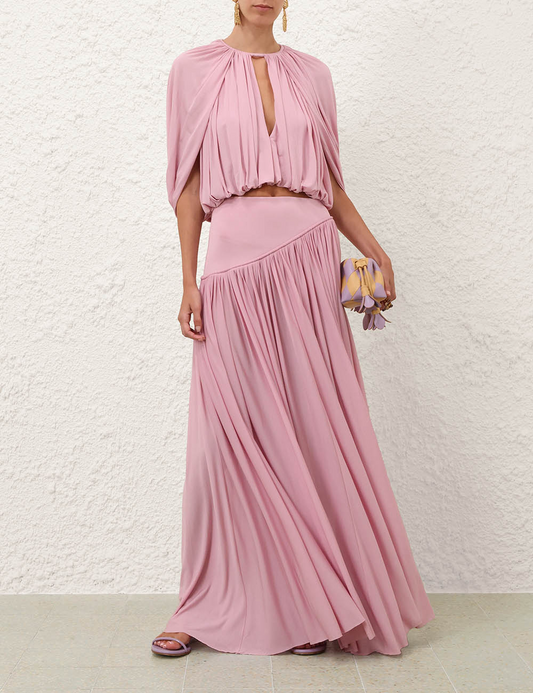 Elegant Sheer Pleated Dress Set