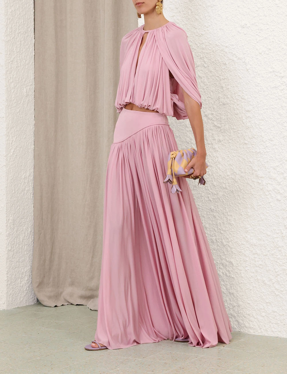 Elegant Sheer Pleated Dress Set
