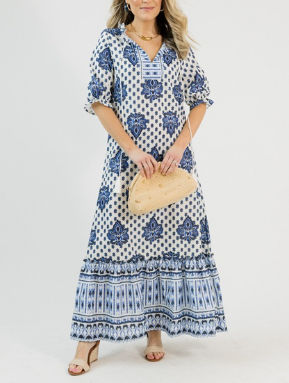 Printed Tassel Maxi, Blue