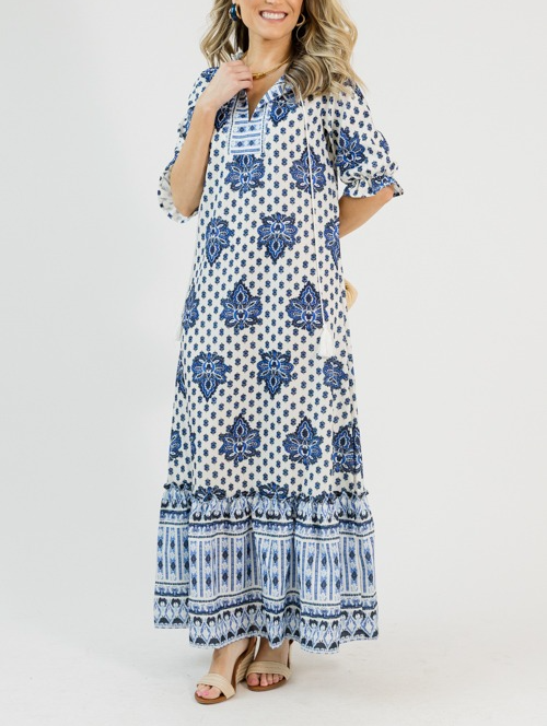 Printed Tassel Maxi, Blue